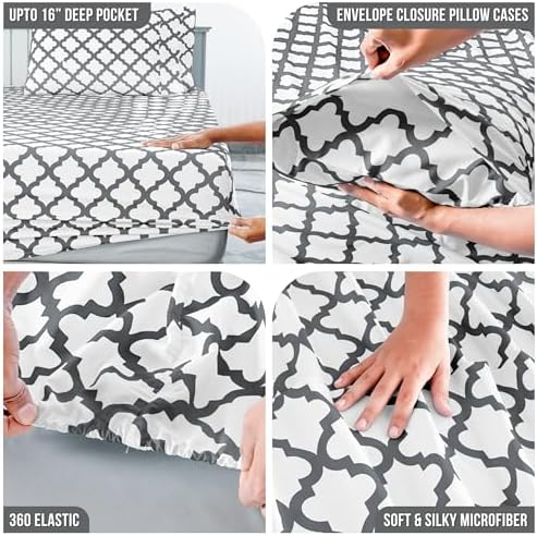 LUX Décor Quatrefoil Twin XL Sheet Set - Ultra-Soft Microfiber Bed