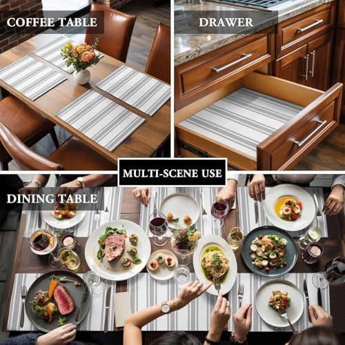 Placemats Set of 8, Modern Gray and White Stripes Table Mats Washable