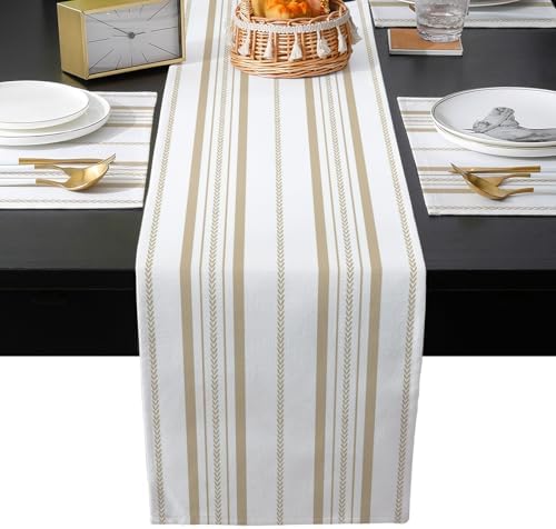 Beige Vertical Stripes Table Runner and Placemats for Dining