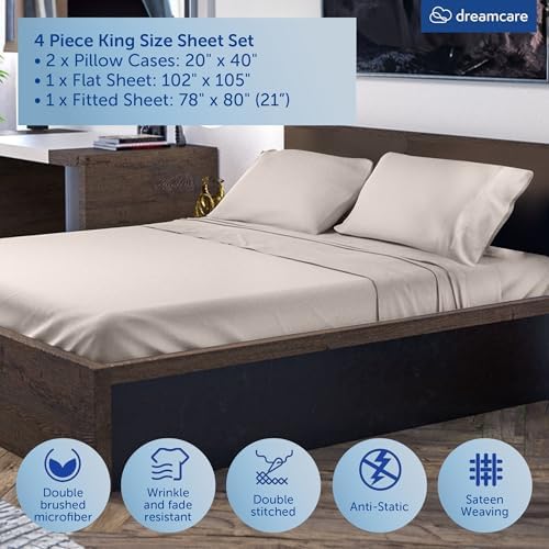 DREAMCARE King Size Sheets Set - King - Extra Deep - Beige