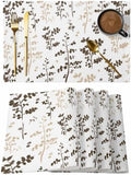 Placemats Set of 8, Brown Beige Botanical Woven Placemat, Linen Place