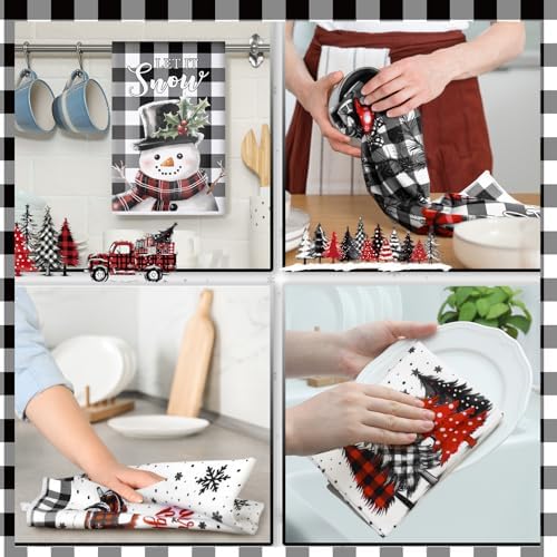 Bencailor 6 Pcs Christmas Kitchen Towels, Black White Plaid