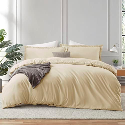 Beige Queen/Full (88x92) 100% Cotton 5 Piece Duvet Cover Set with