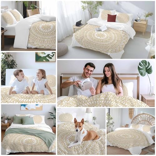 Beige Boho Bedding Duvet Cover Queen Size - 1 Quilt Cover 90x90 Inches