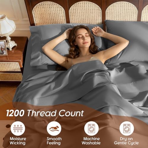 100% Egyptian Cotton Sheet Set 4 Pcs, 1200 TC, 16” Deep Pocket Sheet