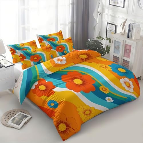 California King Duvet Cover Set Dreamy Floral Wavy Line Pattern Soft