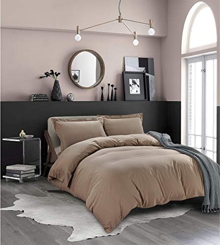 LinenEra 3 Pcs Taupe Plan Duvet Cover Set(1 PC Duvet + 2 Pillow Shams)