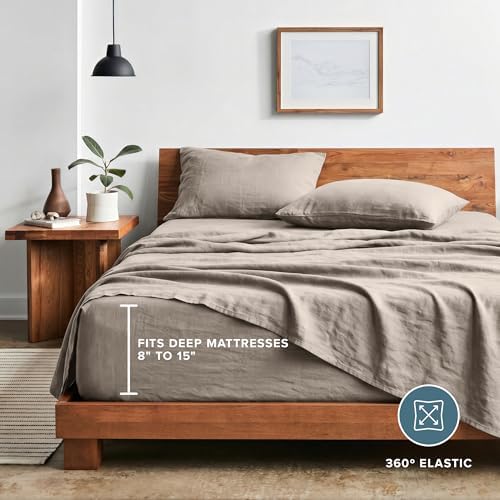 Bare Home Washed Sheet Set 1800 Ultra-Soft (Full, Pebble)