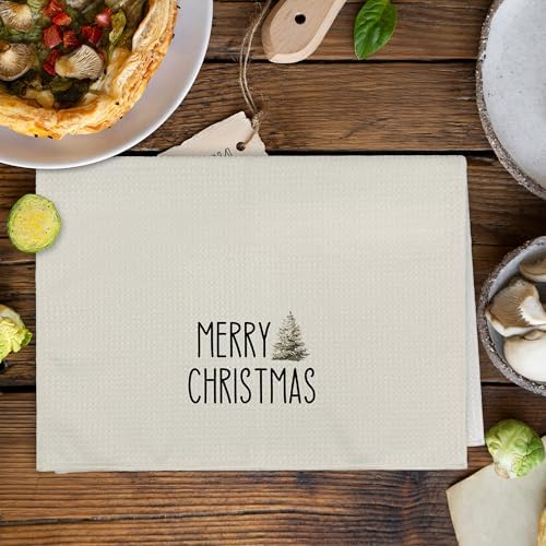 Rustic Beige Winter Christmas Tree Kitchen Towel and Dishcloths Sets