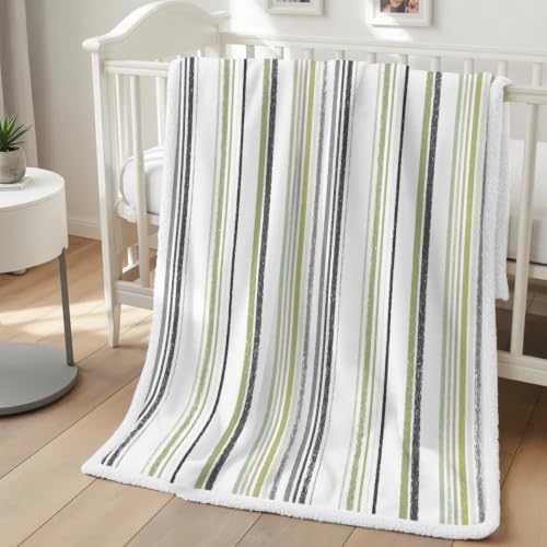 Fleece Sherpa Bed Blankets, Sage Green Gray Microfiber Plush Flannel
