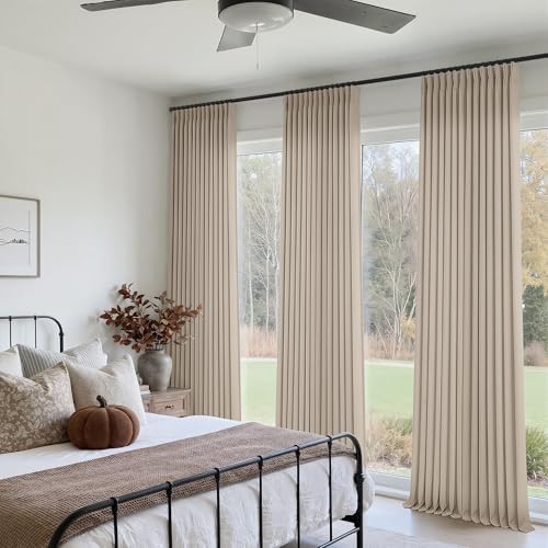 TWODRAPES Burlywood Birch Pinch Pleated Thick Linen Curtains 96 Inch