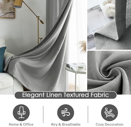 Melodieux Gray Semi Sheer Curtains 63 Inch Length for Living Room