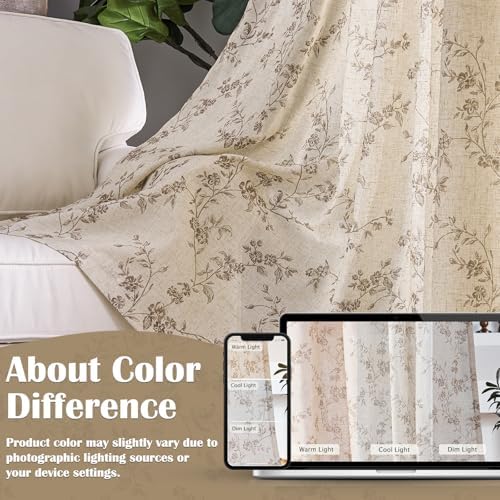 "Lazzzy Farmhouse Polyester blended Curtains Taupe Floral Curtains