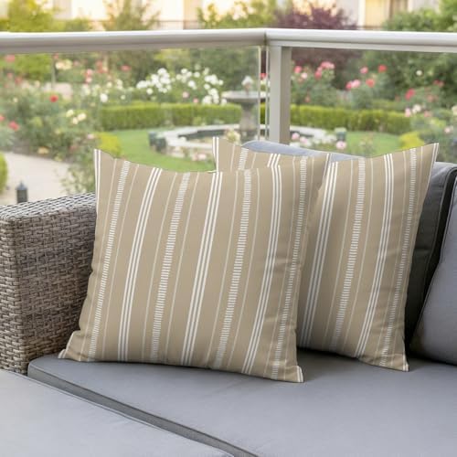 Outdoor Pillow Covers 18 x 18 Inches, Boho Beige Waterproof Throw