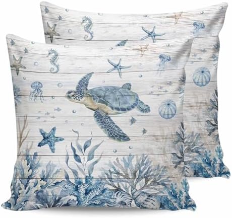 Pillow Covers 20x20 Set of 2, Blue Sea Turtles Throw Pillow Covers