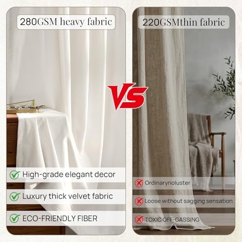 PRIMROSE Cream Curtains 108 inch for Living Room Velvet Blackout Rod