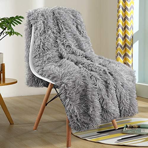 YOH Warm Shaggy Sherpa Reversible Throw Blanket, Fluffy Soft Long Hair