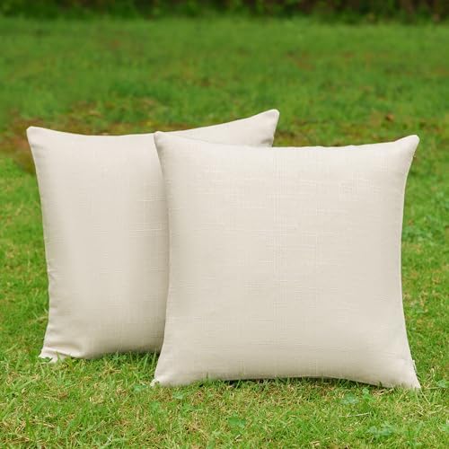 NiNi ALL Outdoor Pillow Covers 18x18 Set of 2 Patio Waterproof Beige