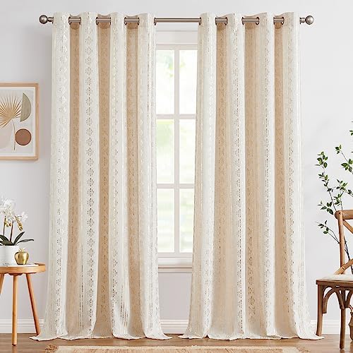 jinchan Linen Curtains Farmhouse Boho Drapes 108 Inch Grommet 2 Panels