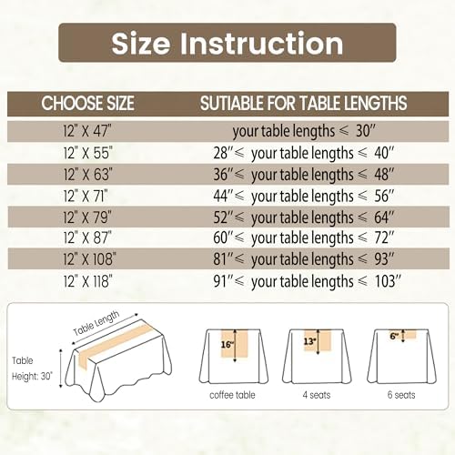 12x108 Inch Boho Floral Table Runner with Tassels, Neutral Beige