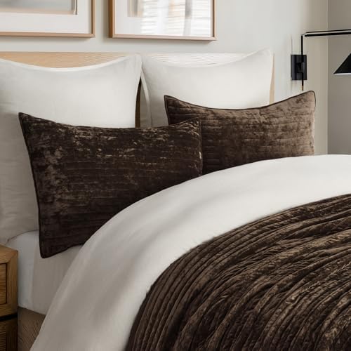 EverGrace Stripe Channel Luxury Velvet Quilt Set King Size, Walnut