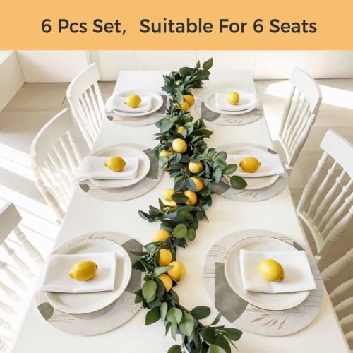 Abstract Round Braided Placemats Set of 8, Minimalist Boho Beige Green