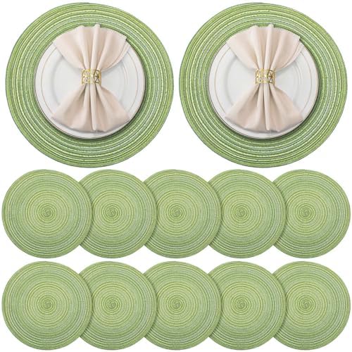 12 Pcs 12 Pcs Round Placemats 14.2 Inch Woven Braided Placemats, Sage