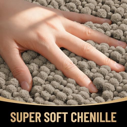 OLANLY Thick Chenille Absorbent Bathroom Rugs Mat 30x20, Warm Taupe