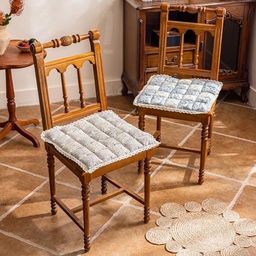 vctops Boho Patchwork Quilted Chair Cushions with Ties Cotton Linen