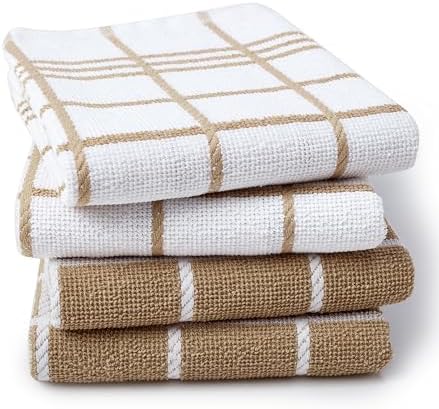 Encasa XO Cotton Kitchen Towels, Beige, (Set of 4)