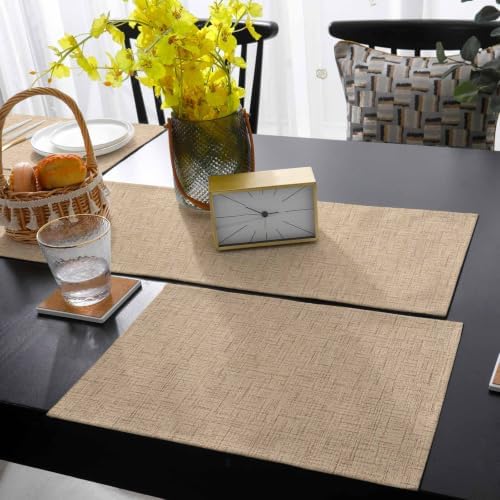 Table Runner and Placemats Set of 6 Khaki Linen Texture Table Runner