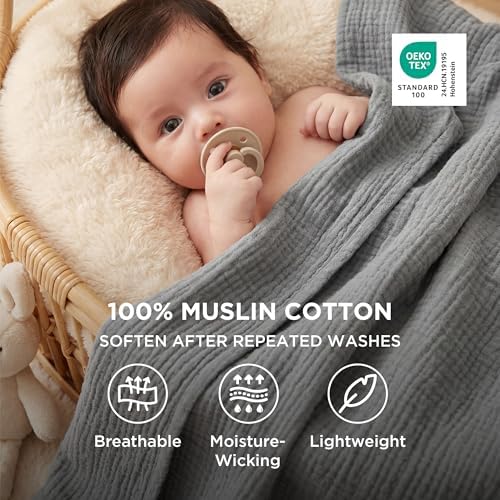 Bedsure 100% Cotton Muslin Blankets for Adults, King Size, 4-Layer