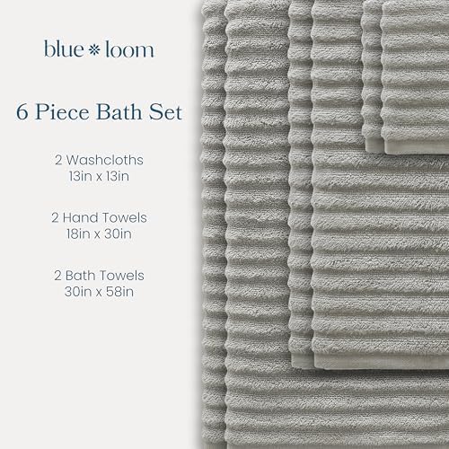 Blue Loom Ribbed Bath Towels Set, 100% Cotton 600GSM, Soft Absorbent
