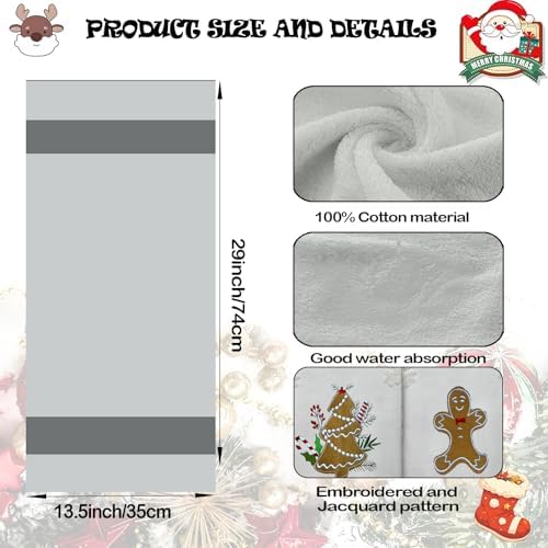 2 Pack Christmas Gingerbread Hand Towels 100% Cotton Jacquard