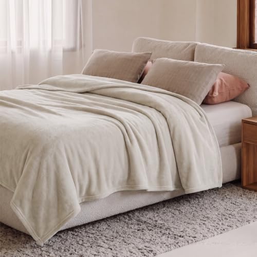 Bedsure GentleSoft Fleece Blanket California King Size Linen Beige