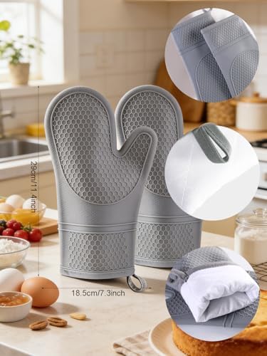 2 Pack Silicone Oven Mitts Pair, Ribbed Soft Silicone Oven Mitt with