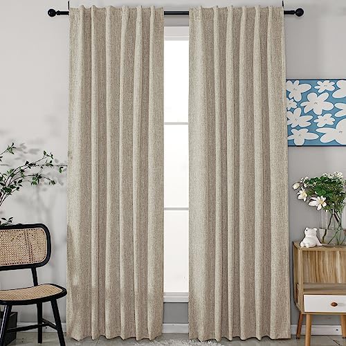 INLINAS Faux Linen Knotted Texture Blackout Curtains - 100% Light