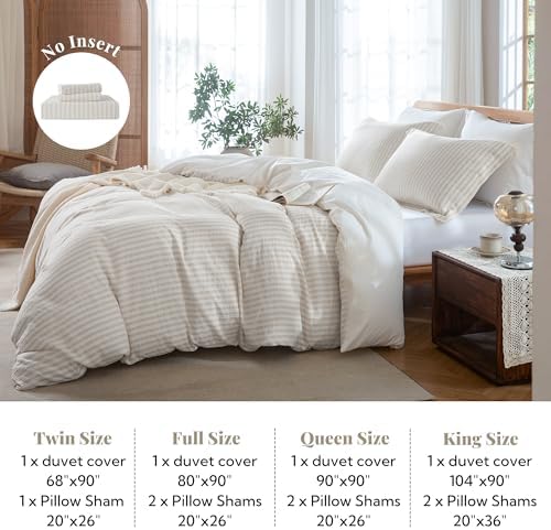 MILDLY Jacquard Striped Duvet Cover Set 2pcs Dual Zipper Beige Twin