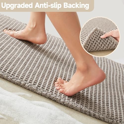 TYUU Waffle Runner Rug Bathroom, Long Boho Bath Mat, 60x24 Light Grey