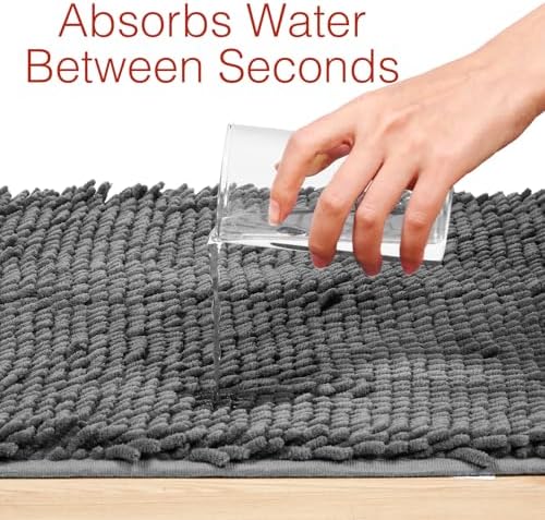 Tinideya 2 Pcs Bathroom Rugs Thick Soft Plush Absorbent Chenille, TPR