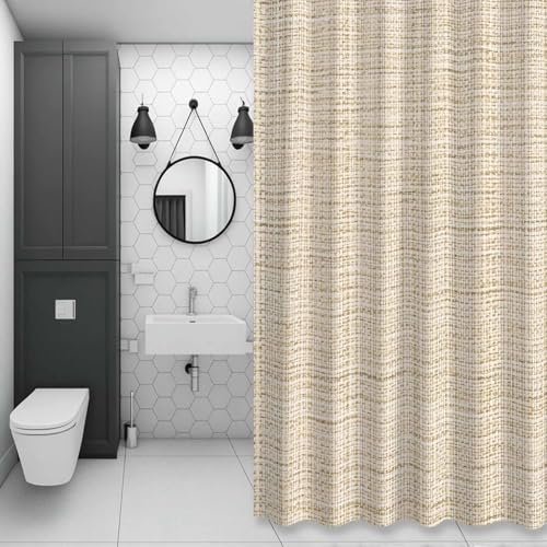 Brown Shower Curtain 84 inches Extra Long Linen Texture Modern