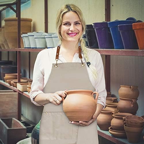 2 Pieces Pottery Apron,Split Apron with Adjustable Straps M-XXL,Beige