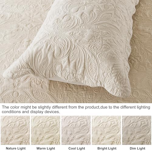 HoneiLife Quilt Set Queen Size - 3 Piece Embroidered Microfiber