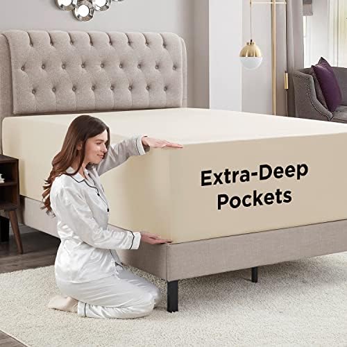 Empyrean 2 Pack Beige Cream Extra Deep Pocket King Fitted Sheet Only