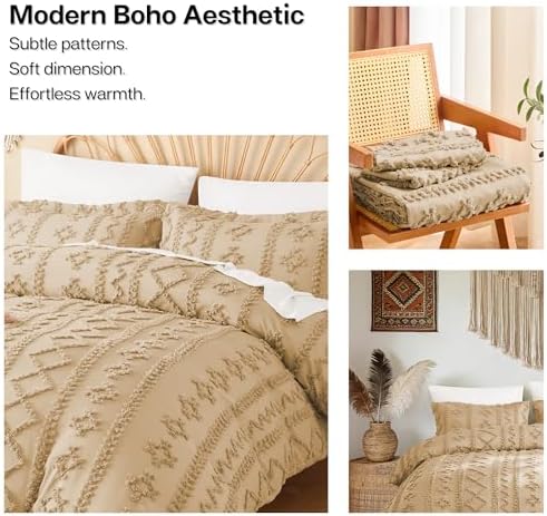 MR&HM Boho Duvet Cover King, Soft Vintage Tufted Bedding, 3-Piece