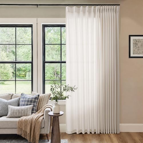 Linen Sheer Pleated Curtains 108 Inches Long 100 Inch Width Cream