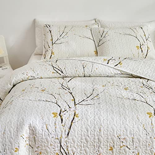Quilt Set King Size Cream White with Black Branch Bedding Set 88x88