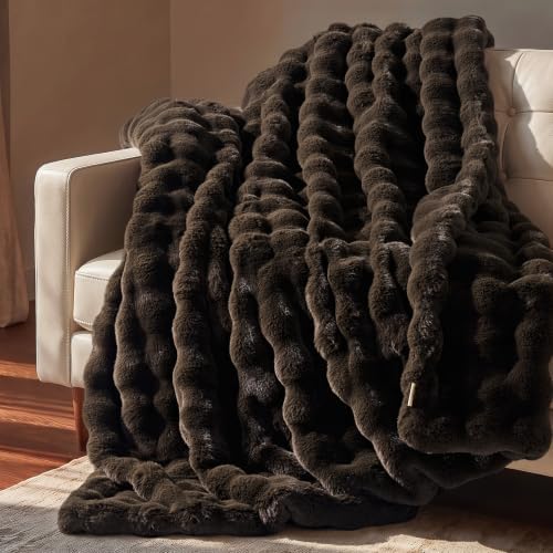 EverGrace Double-Sided Bubble Faux Fur Throw Blanket, 60"x80", Dark