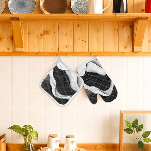 Quilted Cotton Terry Cloth Oven Mitt, Pot Holder Grey White Black