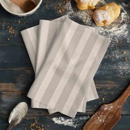 Grey Striped Kitchen Towels Set of 3, Absorbent Dish Towels for